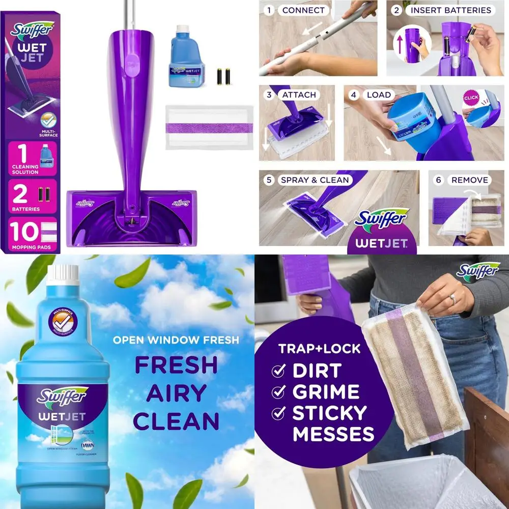 

Hardwood Floor Spray Mop Starter Kit: Power Mop, 10 Refills, Solution, Batteries Included