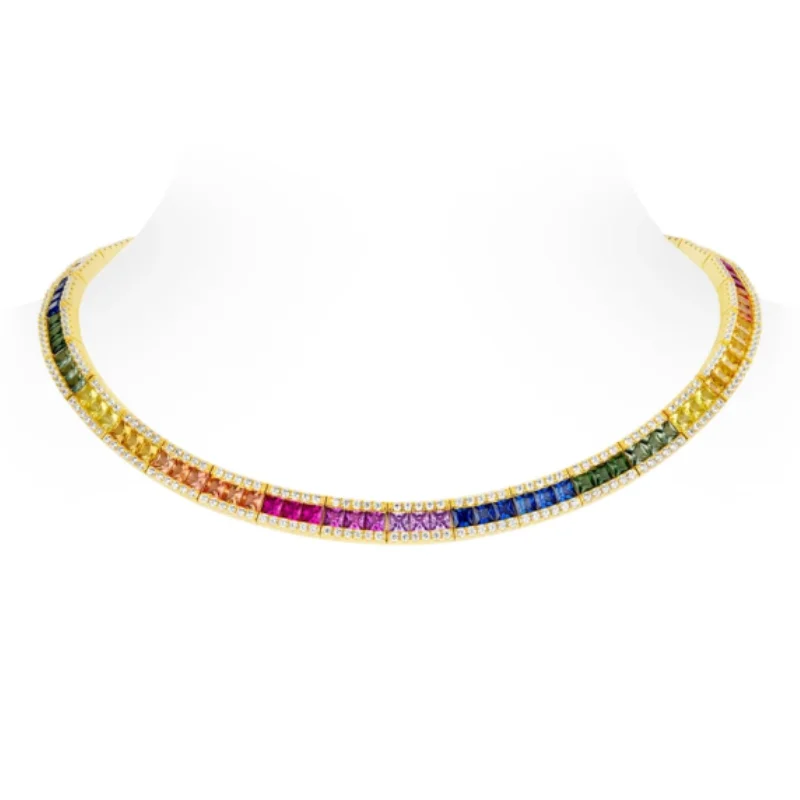 BELLUX Collar 925 Silver Synthetic Zircon Color Splicing Square Full Diamond Luxury Fashion Necklace