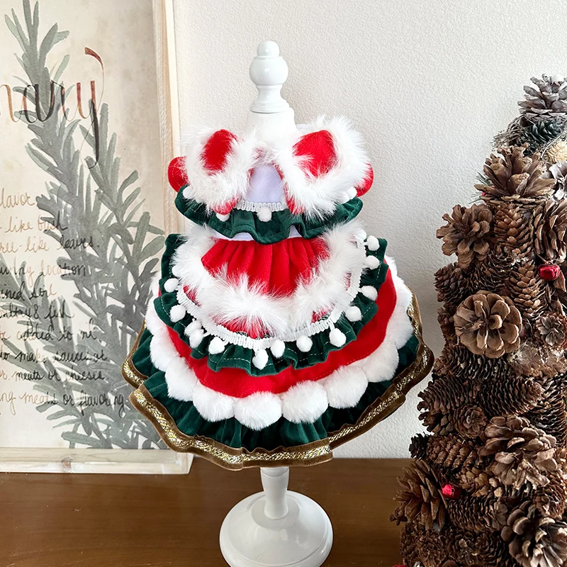 

Pet cat Dog Dress clothes Velvet Christmas Princess Dress for Dogs Pet Clothing for Small Dogs and Cats, Costume for dog and cat