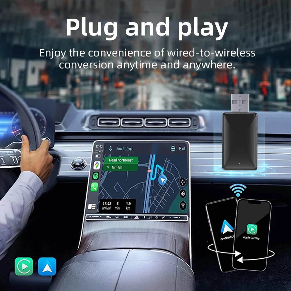 TrolinkTek Wireless Adapter 2 in 1 Wireless CarPlay Android Auto Dongle Car Accessories for Honda Toyota VW MG WiFi Fast Connect