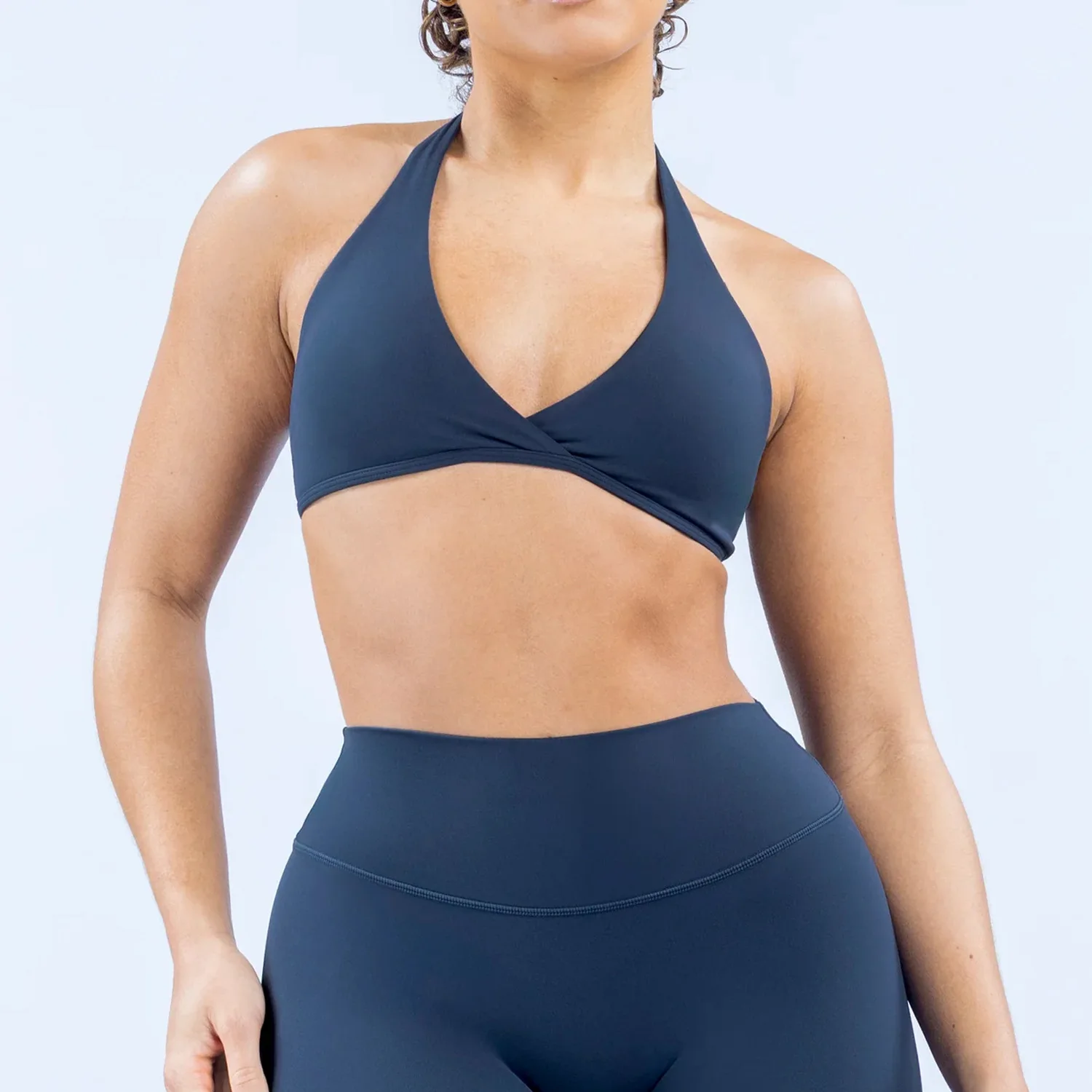 2026 Impact Women Seamless Deep V Open Back Halter Sports Bra, Longline Crop Top 4 Way Stretch Yoga Gym Running Training Top