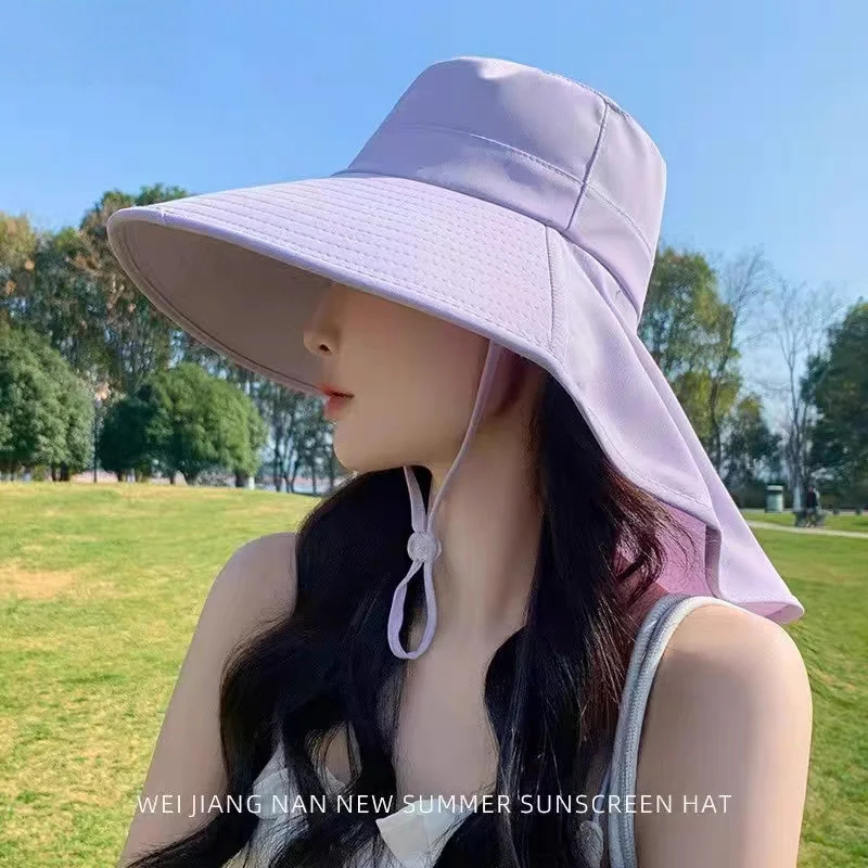 1pc Women Sun Hat Anti Hiking Fishing Hats Wide Brim Foldable Summer Beach Hat with Neck Cover Outdoor Visor Caps