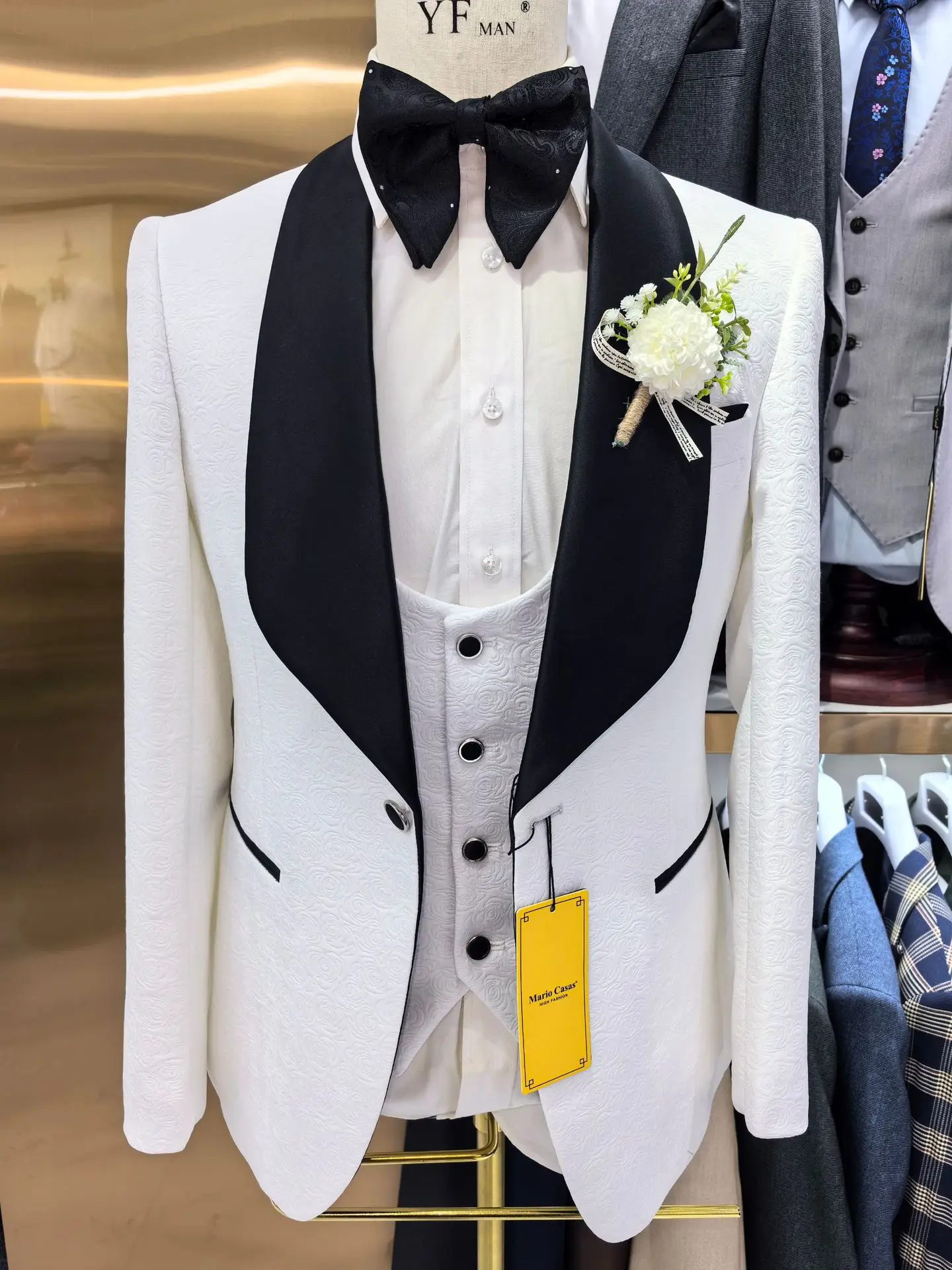 Wedding Dress 2024Slim Fit Luxury Suits for Men Jacquard Homme Costume High Quality Fashion Male Blazer Vest Pants  Men Suit Set