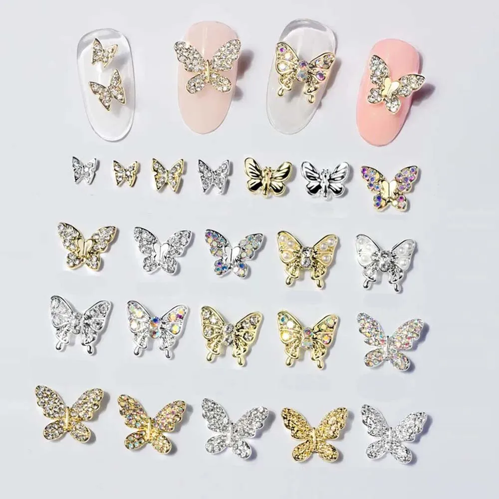 

10pcs Luxury Multi-Designs Butterfly Nail Charms 3D White/AB Crystal Diamond Butterflies Nail Decor Parts DIY Kawaii Nail Parts