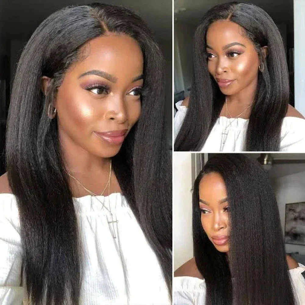 

Yaki Straight Lace Frontal Short Human Hair Wigs Transparent 13x4 Lace Frontal Wigs Pre Plucked 4x4 Closure Wigs For Women