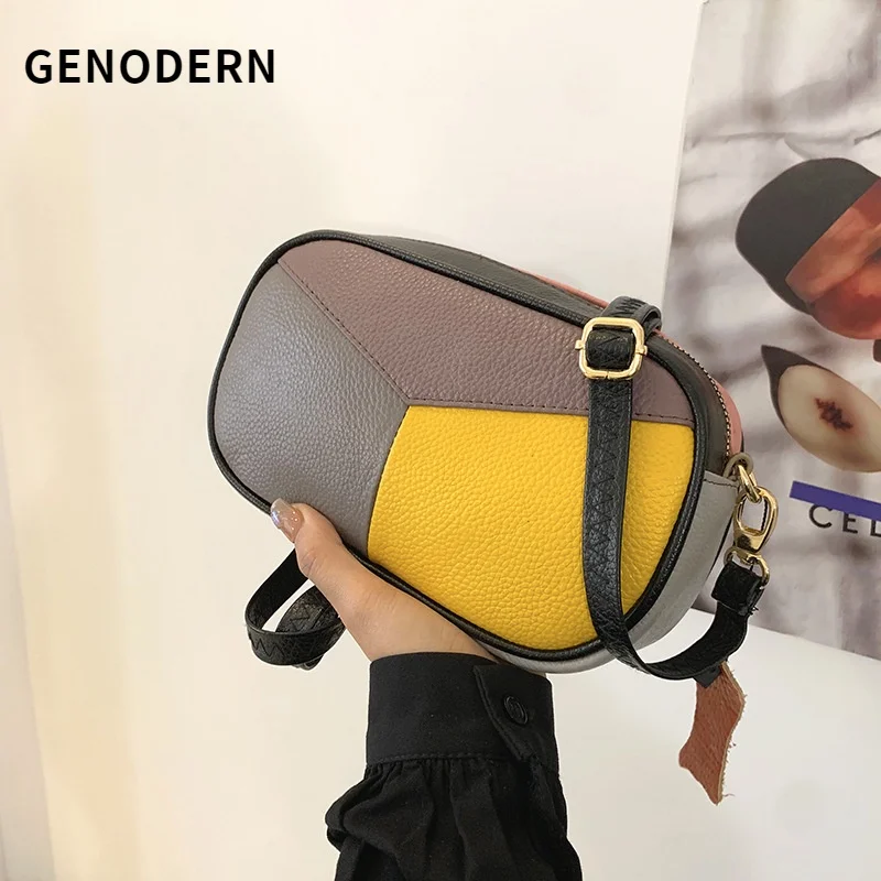 GENODERN Genuine Leather Women\'s Bag Color Small Bag Mobile Phone Bag Women\'s Shoulder Messenger Bag