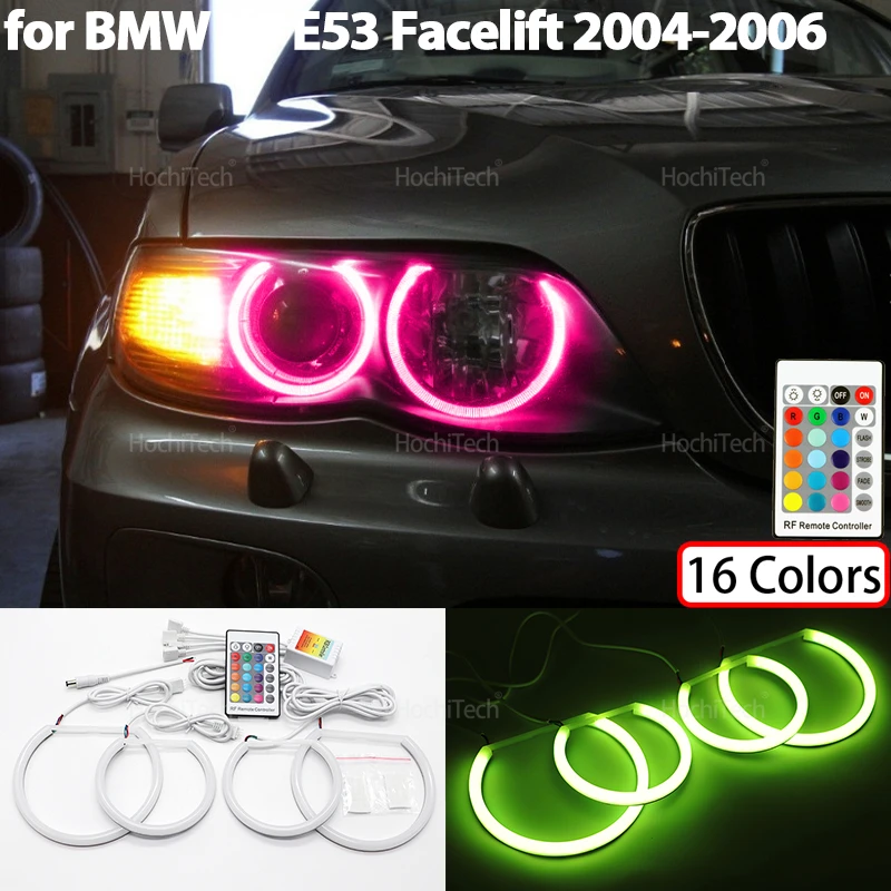 

Для BMW X5 E53 Facelift 2004 2005 2006, автомобильные аксессуары, 16 цветов, RGB, хлопковый светильник, светодиодный комплект с ангельскими глазами, кольцо с дистанционным управлением