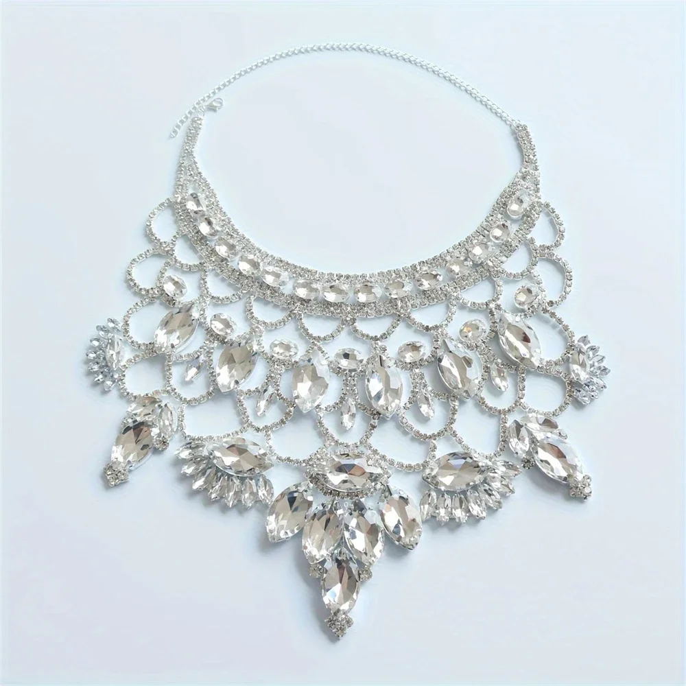 Bohemian Multilayer Rhinestone Water Drop Pendant Choker Necklace Collar Jewelry for Girl Luxury Crystal Clavicle Chain Necklace