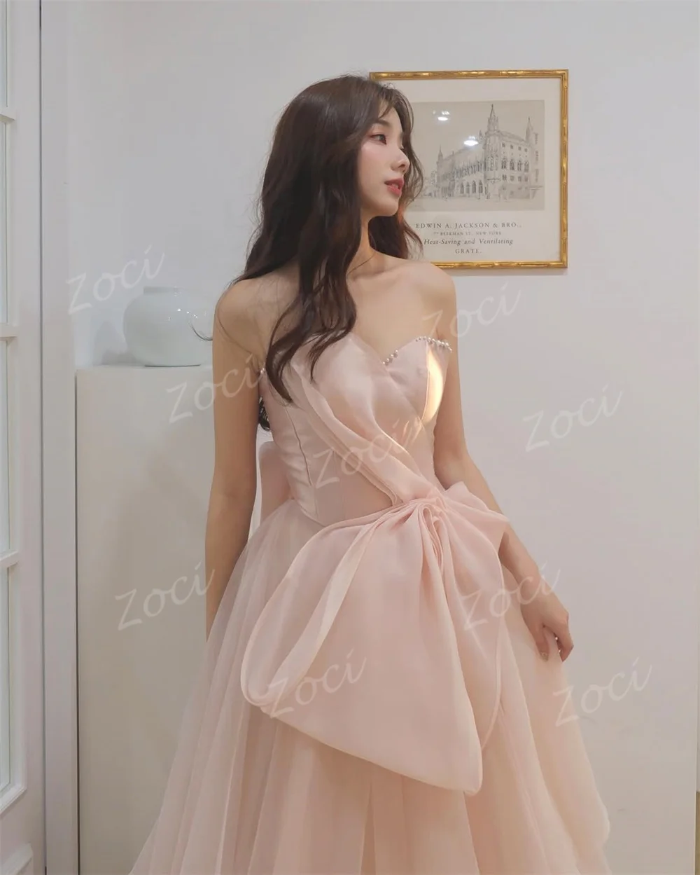 Zoci chérie rose Organza Tulle robes de bal corée Photos séance mariée robe de mariée 2026 grand arc fée robe de soirée personnalisée