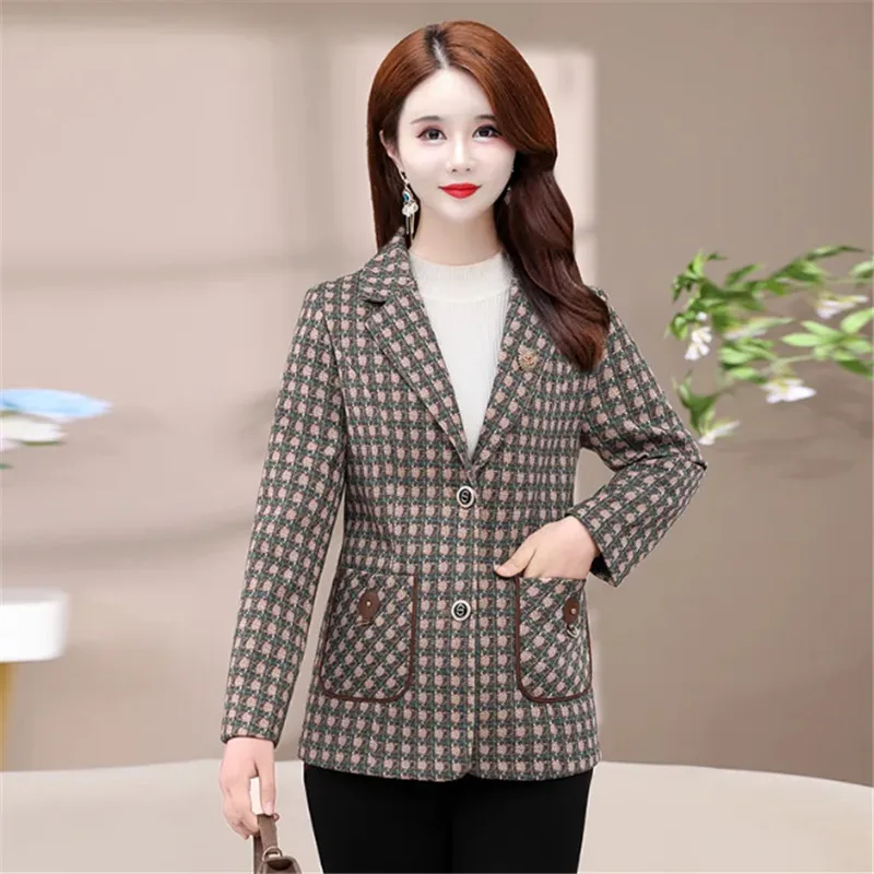 Autumn Winter Casual Suit Jacket Women 2023 New Loose Square Suit Collar Coat Single-Breasted Blazer Vintage Outerwear Female