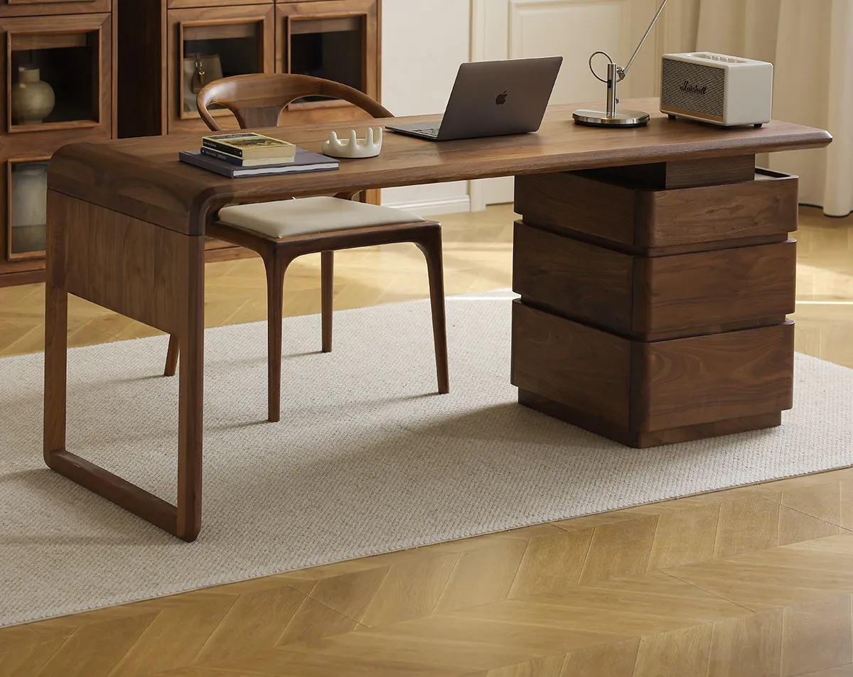 YFY Nordamerikanischer Schwarznussbaum Massivholz-Schreibtisch mit Schublade Neuer Chinesischer Heim-Computer-Studier-Schreibtisch