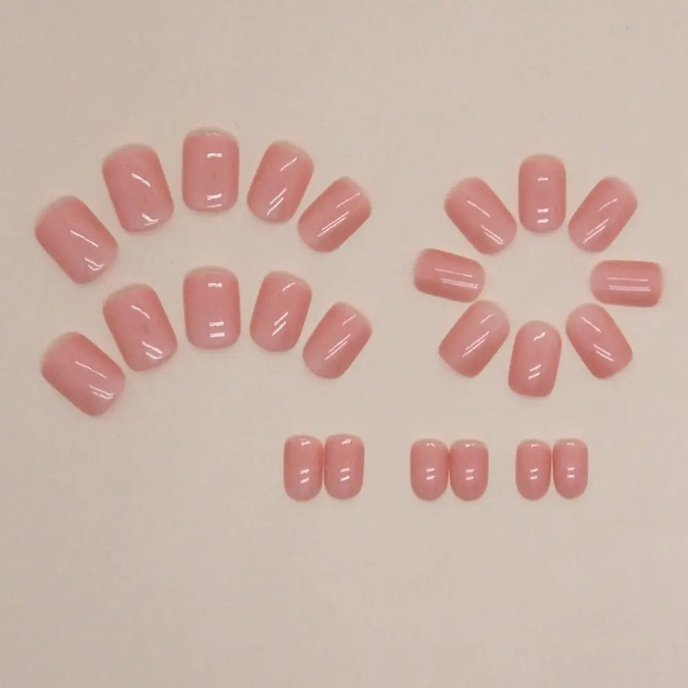 Fashion Short False Nails Round French Fake Nails Solid Color Full Cover Nail Tips for DIY