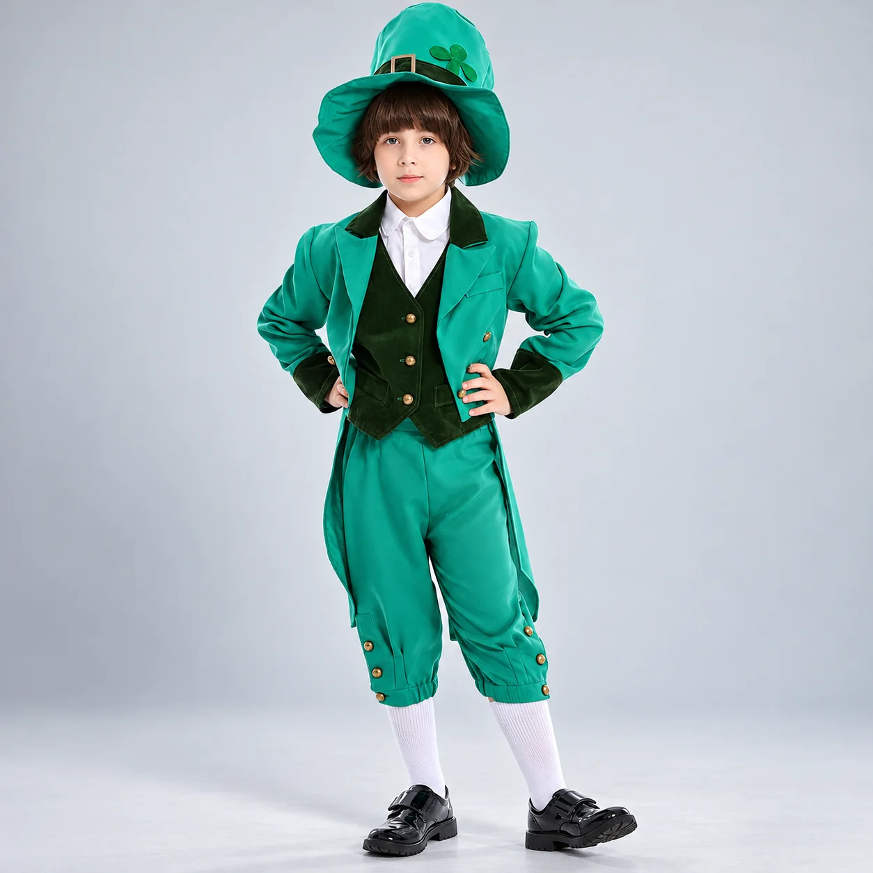 Kids Leprechaun Costume St Patrick's Day Outfit Boys Green Suit Hat Vest Halloween Cosplay Party Fancy Dress Children Costume