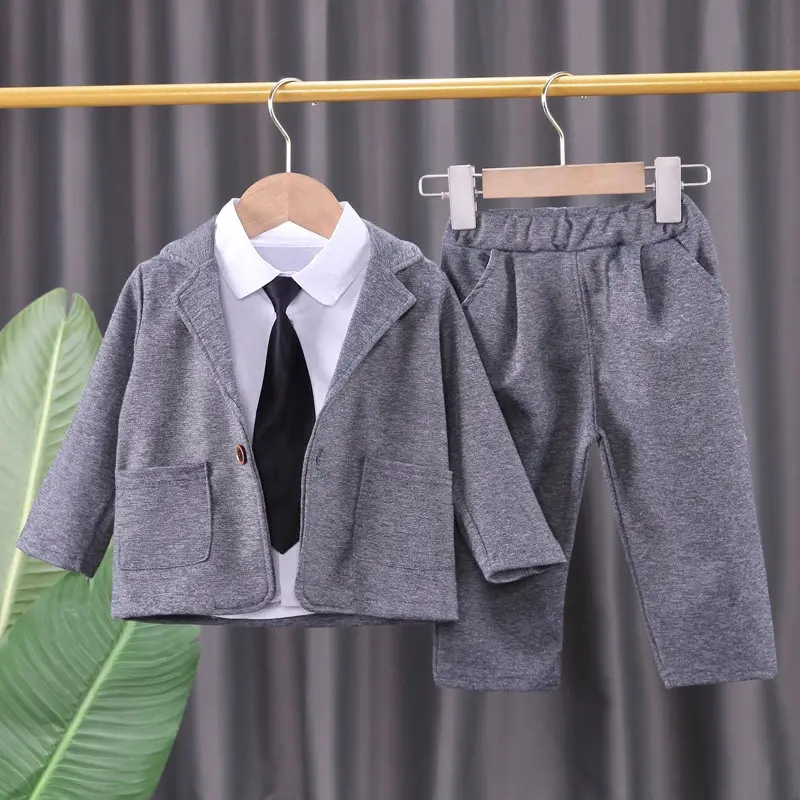Spring Children Kids Clothes Kids Boys Wedding Suit Coat Long Sleeve Pants 3Pcs/Sets Toddler Fashion Cotton Clothing Infant