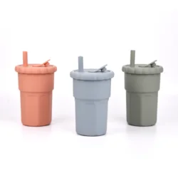 500ML-1PCS Silicone Straw Cup Big Size Food Grade Silicone Leakproof Learning Straw Cup