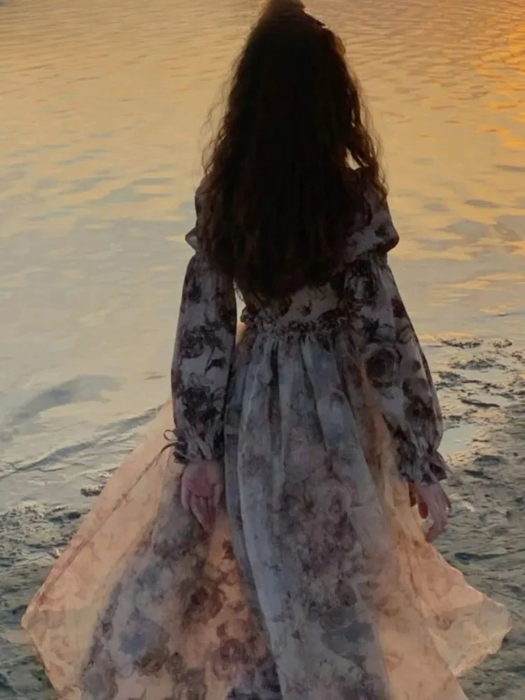 Robes de fée florales d'automne pour femmes, robes de princesse coréennes Slim de luxe de styliste, Chic, élégantes, décontractées, robes de soirée, 2025