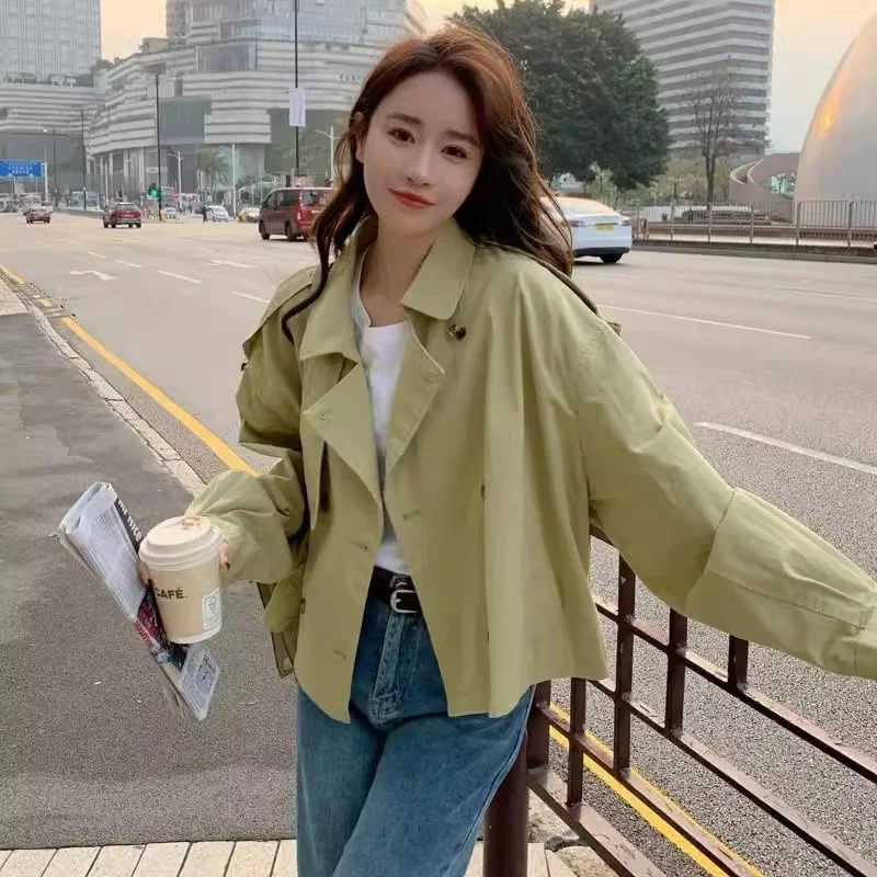 

Internet Famous Short Windbreaker Jacket for Women in Spring 2024 New Korean Style Design Double Breasted Thin Jacket for Women