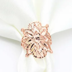 585 Purple Gold Plated 14K Rose Gold Hollow Flower Piece Shiny rings for women Adjustable Charm Elegant engagement ring Jewelry