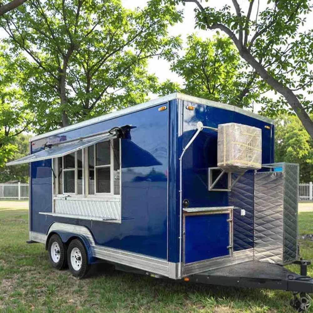 Square Food Trailer Factory Direct Sales Fully Equipped Mobile Snack Cart Trailer with Commercial Grade Kitchen Setup