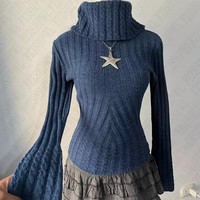 Deeptown Black Gothic Cat Women Sweater Y2k Harajuku Japanese Fashion Oversized Knit Pullovers Grunge Vintage Streetwear Autumn