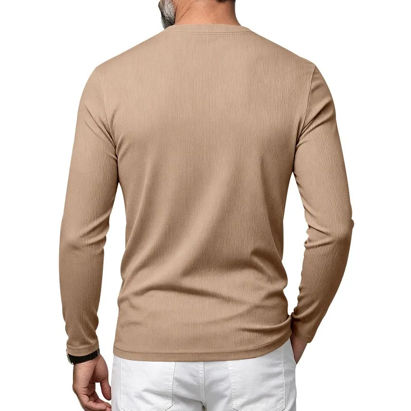 Herren Einteiliges Herbst- und Winter-Unterhemd mit V-Ausschnitt, Lässiges Loses Strick-Langarm-T-Shirt, Weiches und Dehnbares Basic-Layering-Oberteil – Detail 18