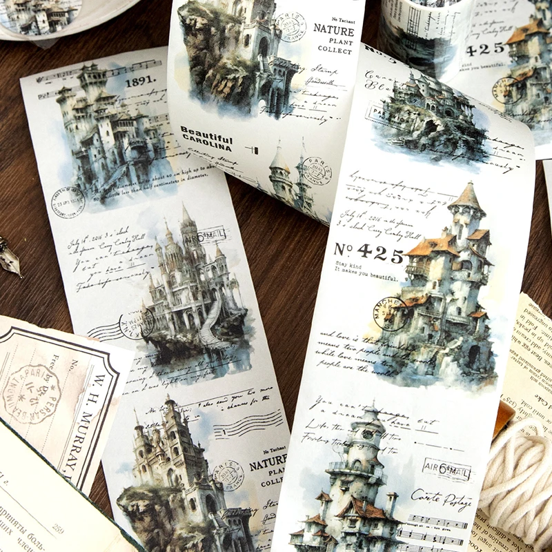 6 Volumes - Architectural Relics Art Ins Urban Architecture Exquisite Patterns and Paper Tape, Used for DIY Scrapbooks, Bookkeep