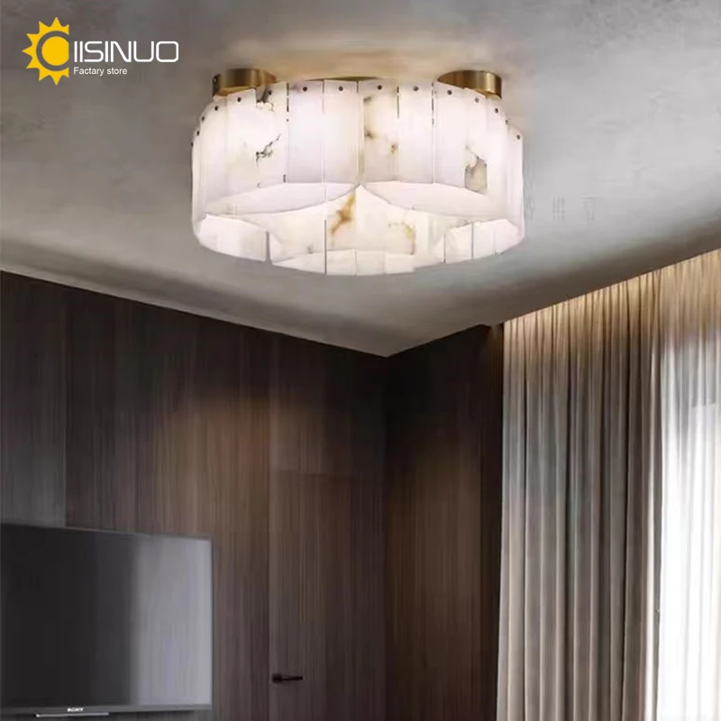 Luxury Natural Marble Ceiling Lamp LED Home Decor Bedroom Ceiling Light All Copper Lamp for Living Room Hallway Corridor Fixture