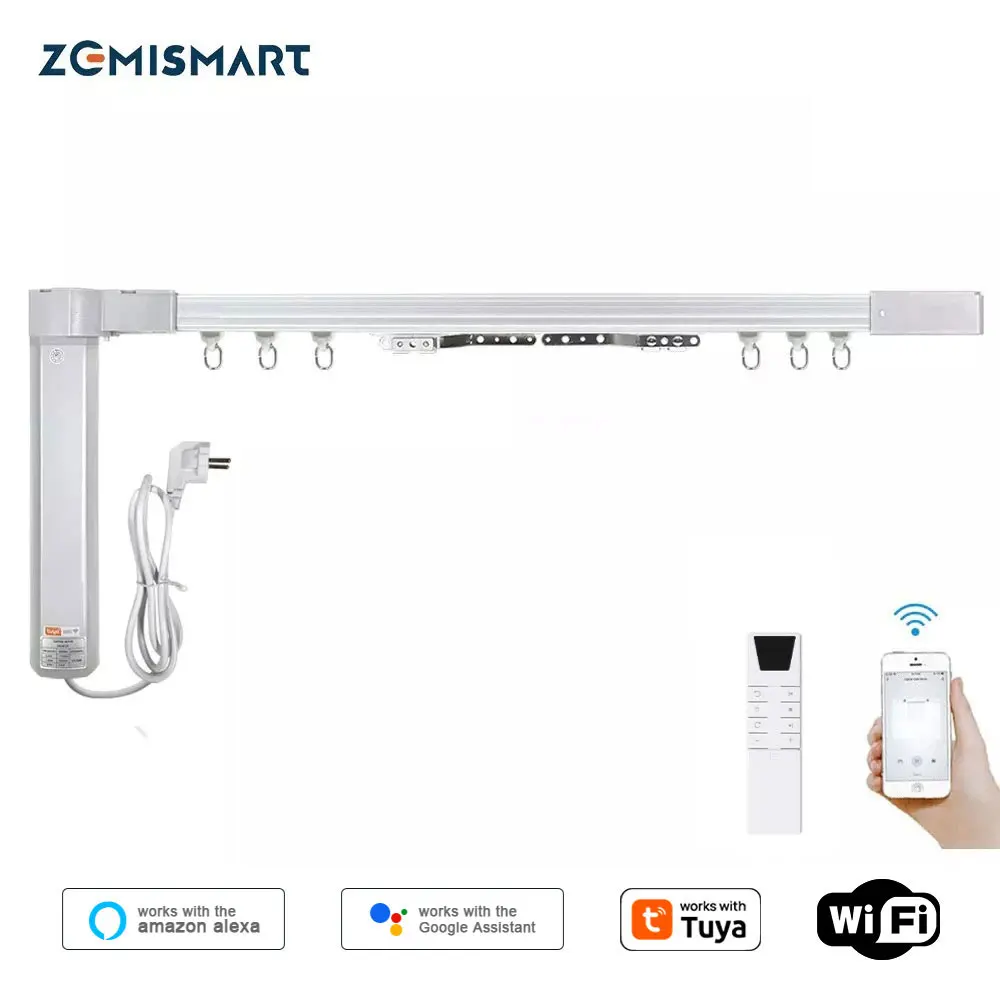 Zemismart WiFi Curtain Motor Tuya Smart Life Customized Electric Curtains Track with RF Remote Alexa Echo Yandex Alice Voice