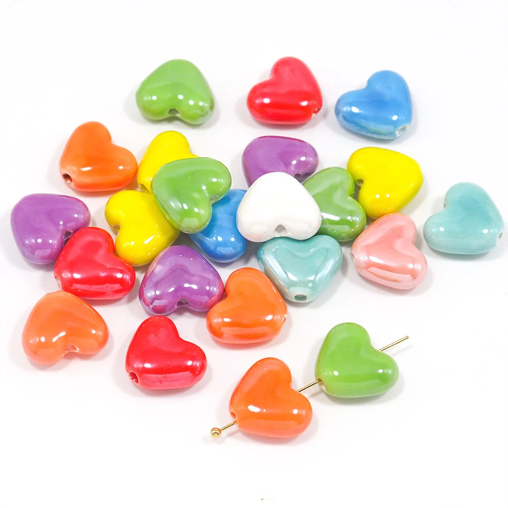 20pcs Heart-shaped Ceramic Beads For Jewelry Making Earring Bracelet 13x15mm Multicolor Llorful Ceramic Palm Jewelry Accessories