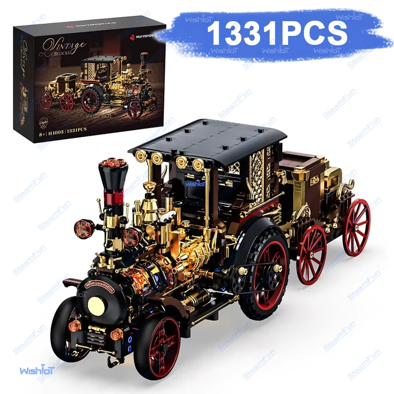 

Ретро-модель паровой машины H1003, 1331 деталь, конструктор, сборная модель, мелкие детали, DIY игрушка для подарков