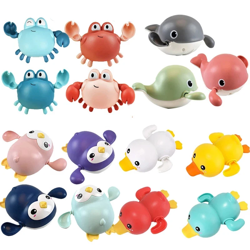 

New Baby Water Toy Swimming Pool Cartoon Animal Bathing Ducks Crab Wound-up Chain Clockwork Bath Toys for Infant Toddler Gift