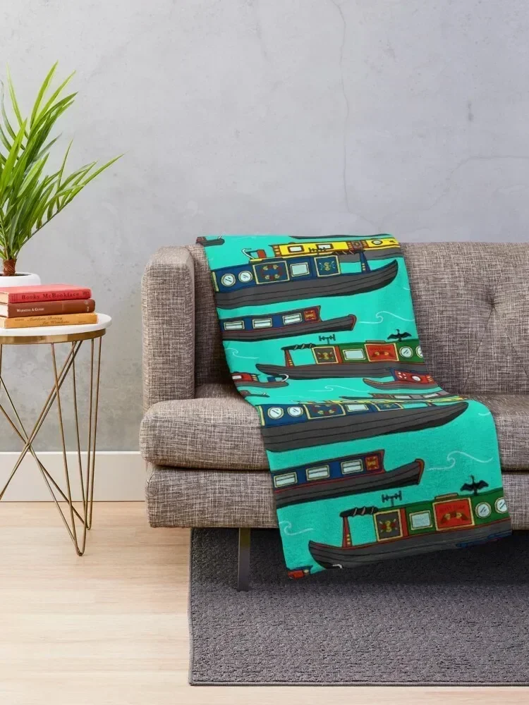 Canal Narrowboats and Barges on the Water Throw Blanket Warm Furrys Personalized Gift Blankets