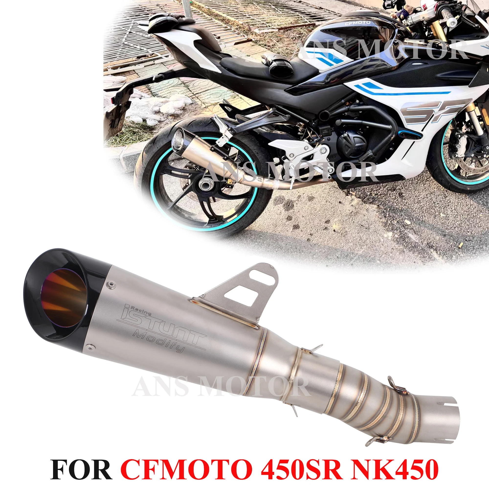 

For CFMOTO 450SR 450NK 2022 -2024 Motorcycle Exhaust Middle Link Pipe Slip On Pipe 51MM 450SR Exhaust