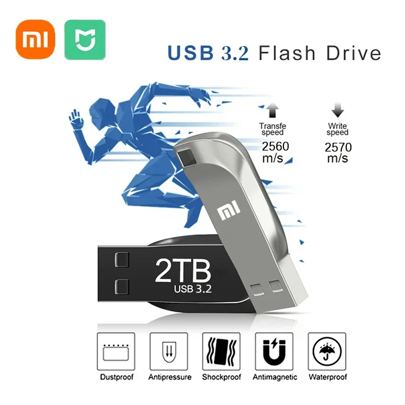 Xiaomi-USB 3.2, 1,テラバイト,2,テラバイト,高速転送ストレージ,防水uディスクを備えたオリジナルの大容量メタルフラッシュドライブ