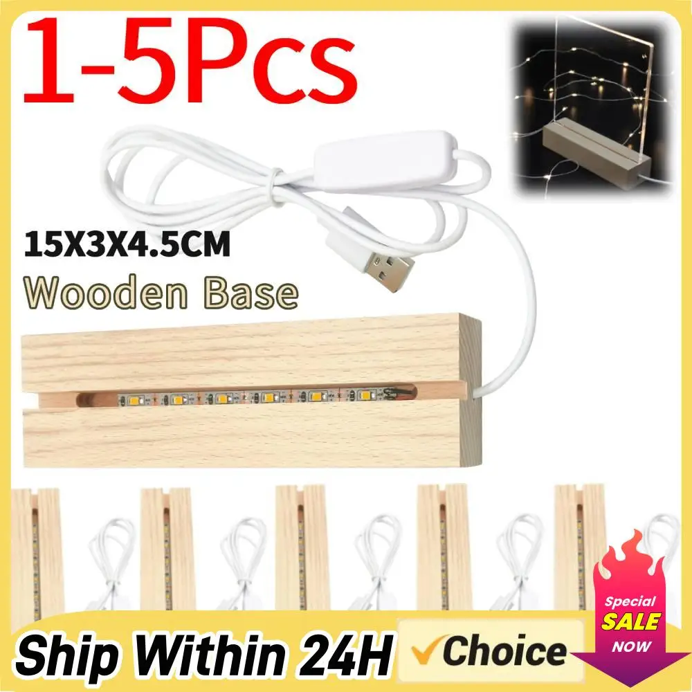 5-1PC LED Wooden Lamp Base Rectangular Wooden Night Light Base USB Powered Acrylic Lights Plate Base for Crystal Glass Art Decor