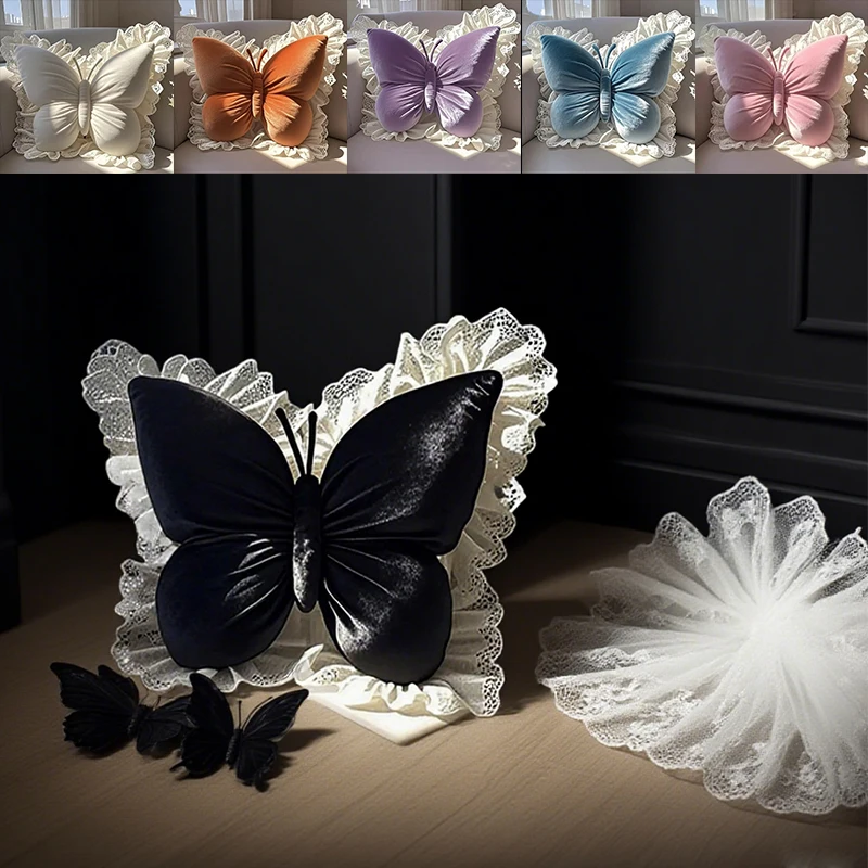 

Lace Butterfly Pillow Handmade Soft Plush Cushion with Case Home Decor for Bedroom Bay Window Tatami Stool Cushion Decoration