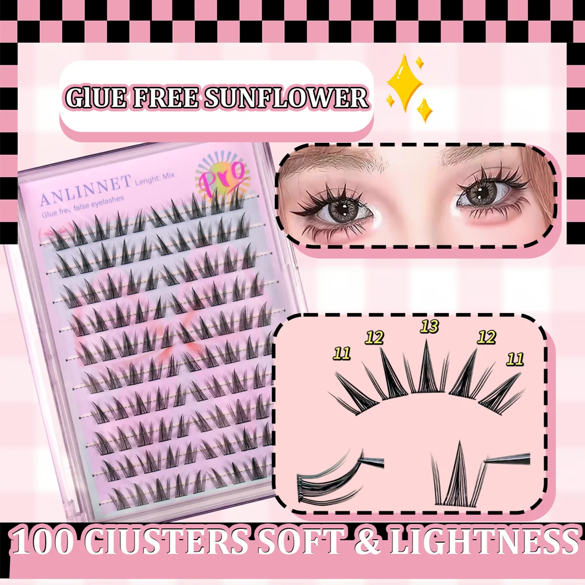 非粘着つけまつげ10列、ナチュラルまつげエクステ、メイクアップつけまつげ、粘着式まつげツール