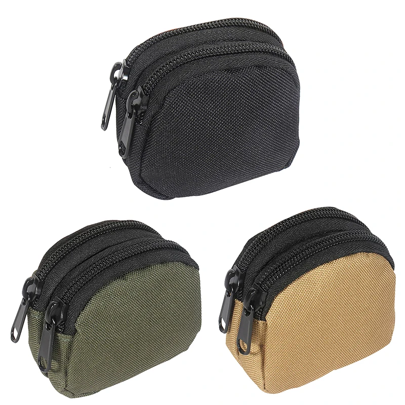 Nylon Double Zipper Pocket Coin Purse Men Outdoor Pouch Lightweight Small Card Holder Keys Storage Belt Waist Bag