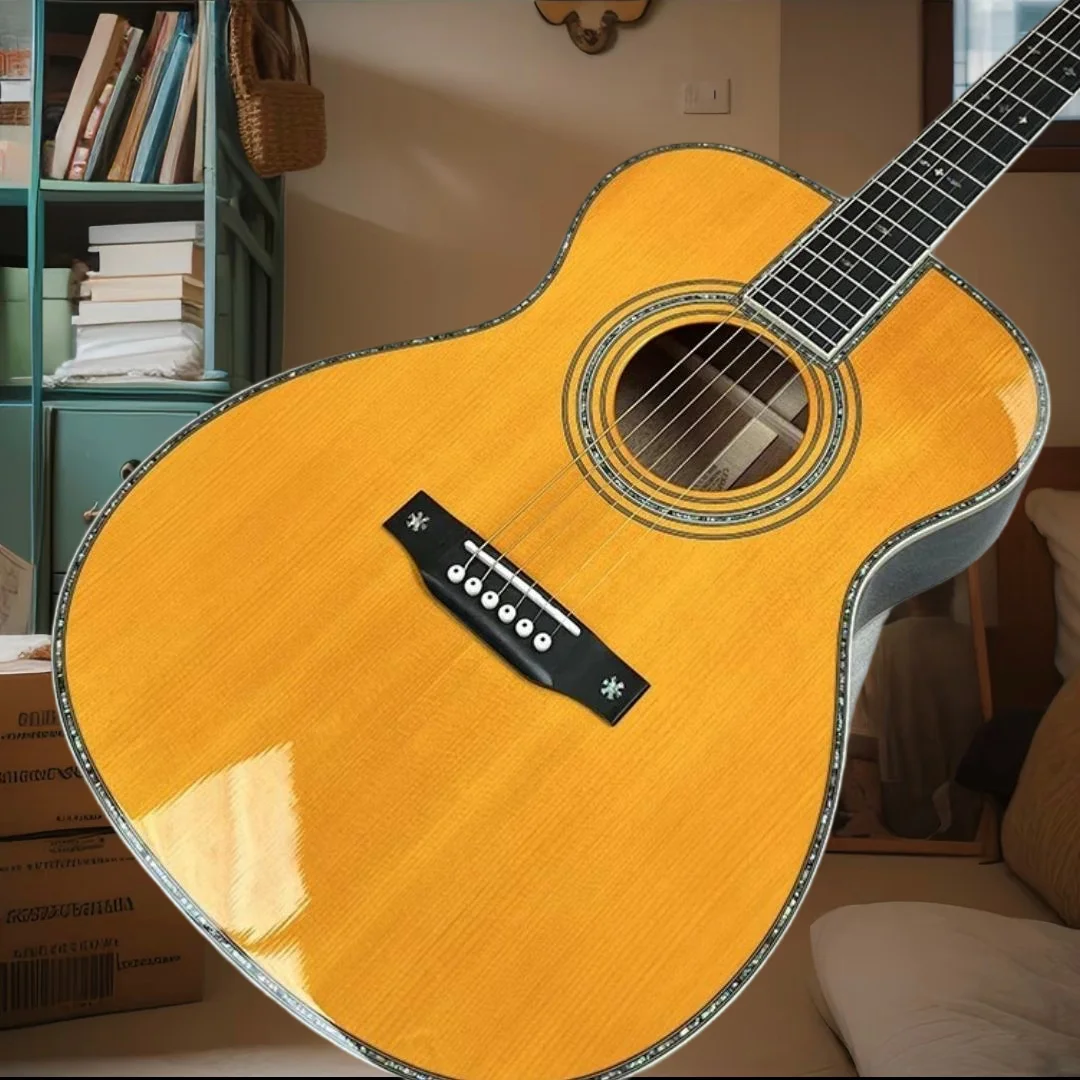 

Желтая акустическая гитара OM42 из цельного дерева с грифом из палисандра, бесплатная доставка, подарок на День святого Валентина