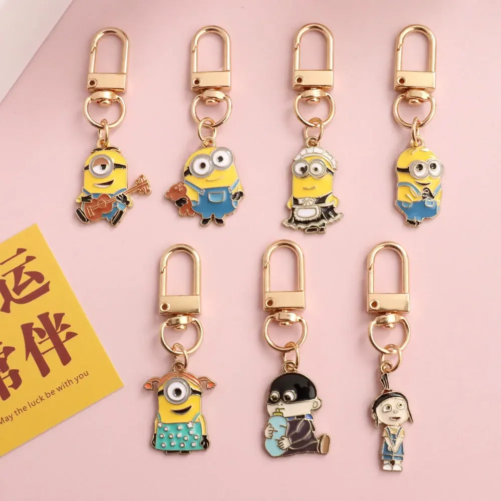 

New Minions Kevin Bob Keychain Cartoon Toys Model Silicone Pendant Keyring Cosplay Car Backpack Key Holder Accessories Kid Gifts