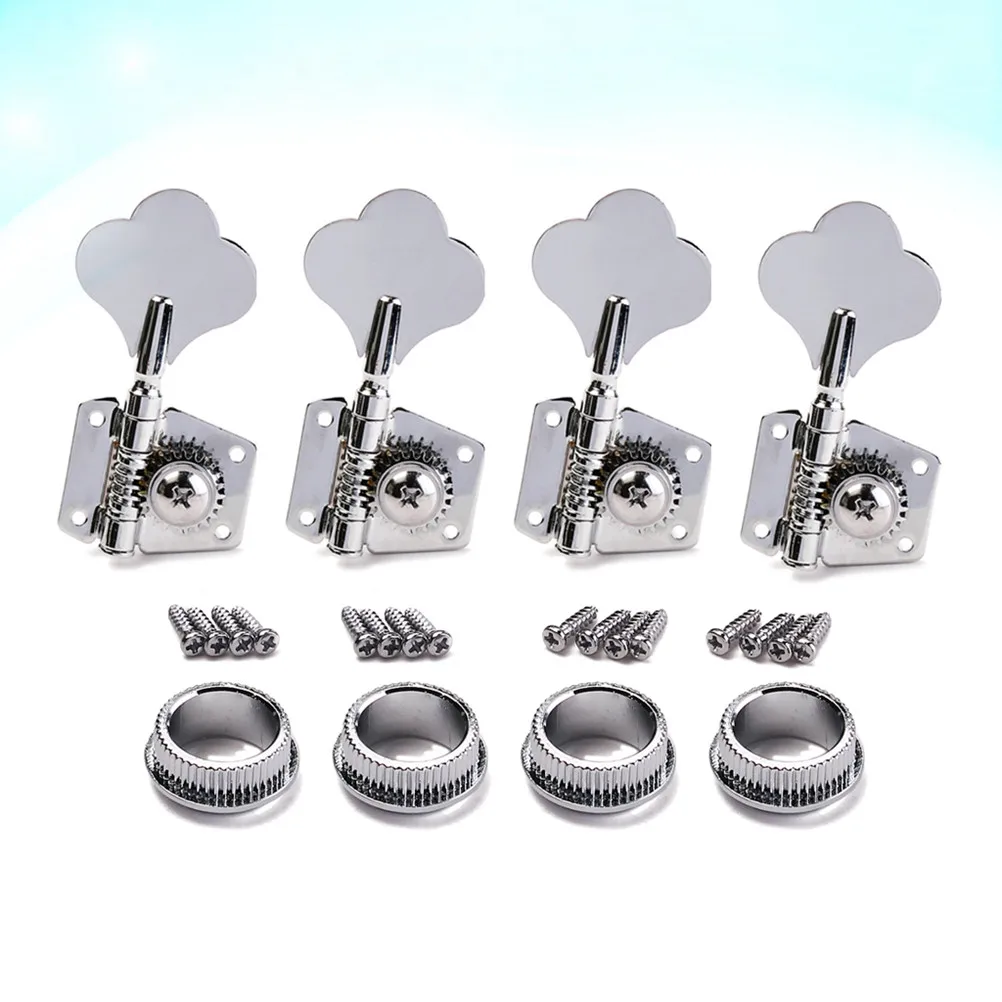 Vintage Open Style Bass Tuning Pegs for 4 String Right Handed Bass Guitar Machine Heads with Ferrules Screws Silver