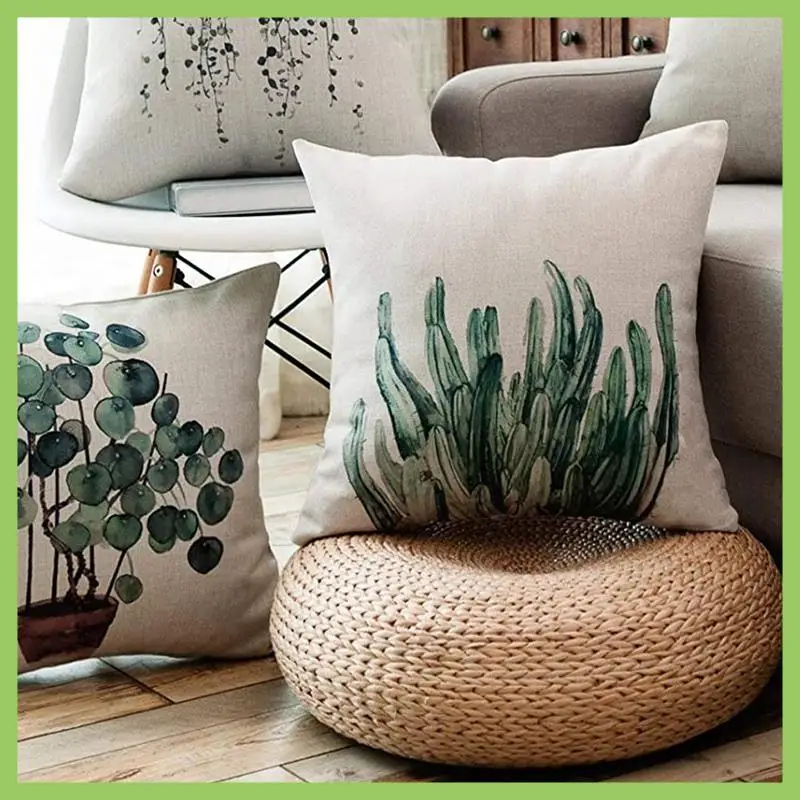 

A56T-Plant Throw Pillow Covers Decorative Cotton Linen Square Outdoor Cushion Cover Sofa Home Pillow Covers