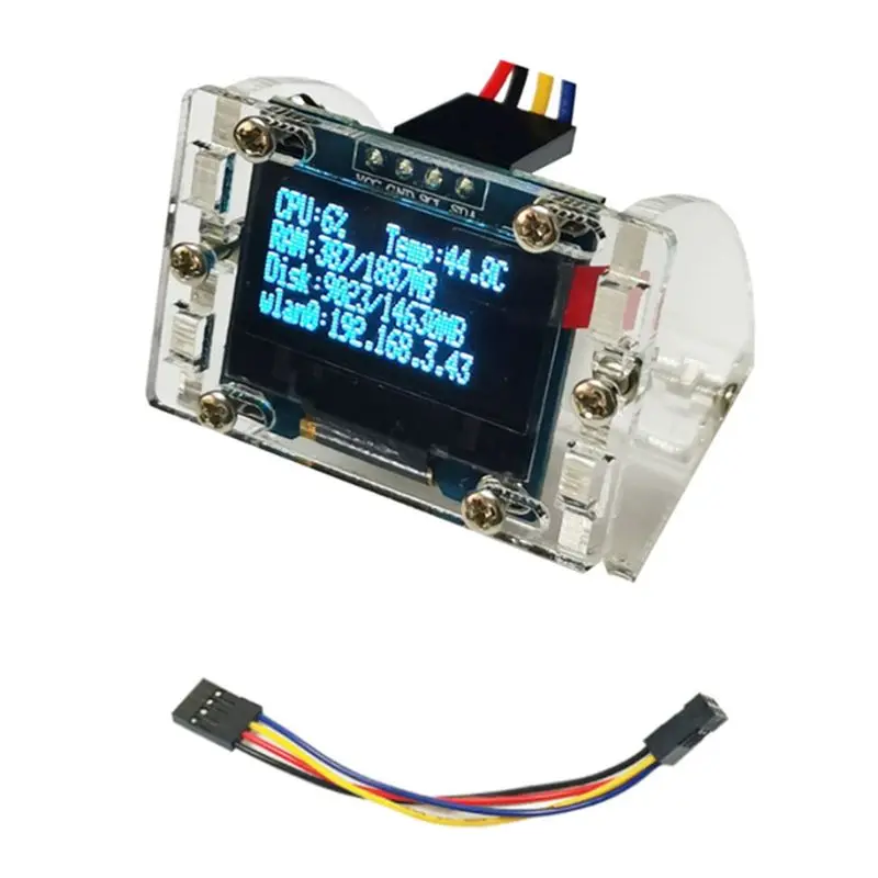 AY14 - Pour Raspberry Pi, module OLED I2C SSD 4 broches de 0,96 pouce avec boîtier, écran LCD, affichage de la température du processeur pour Arduino STM32