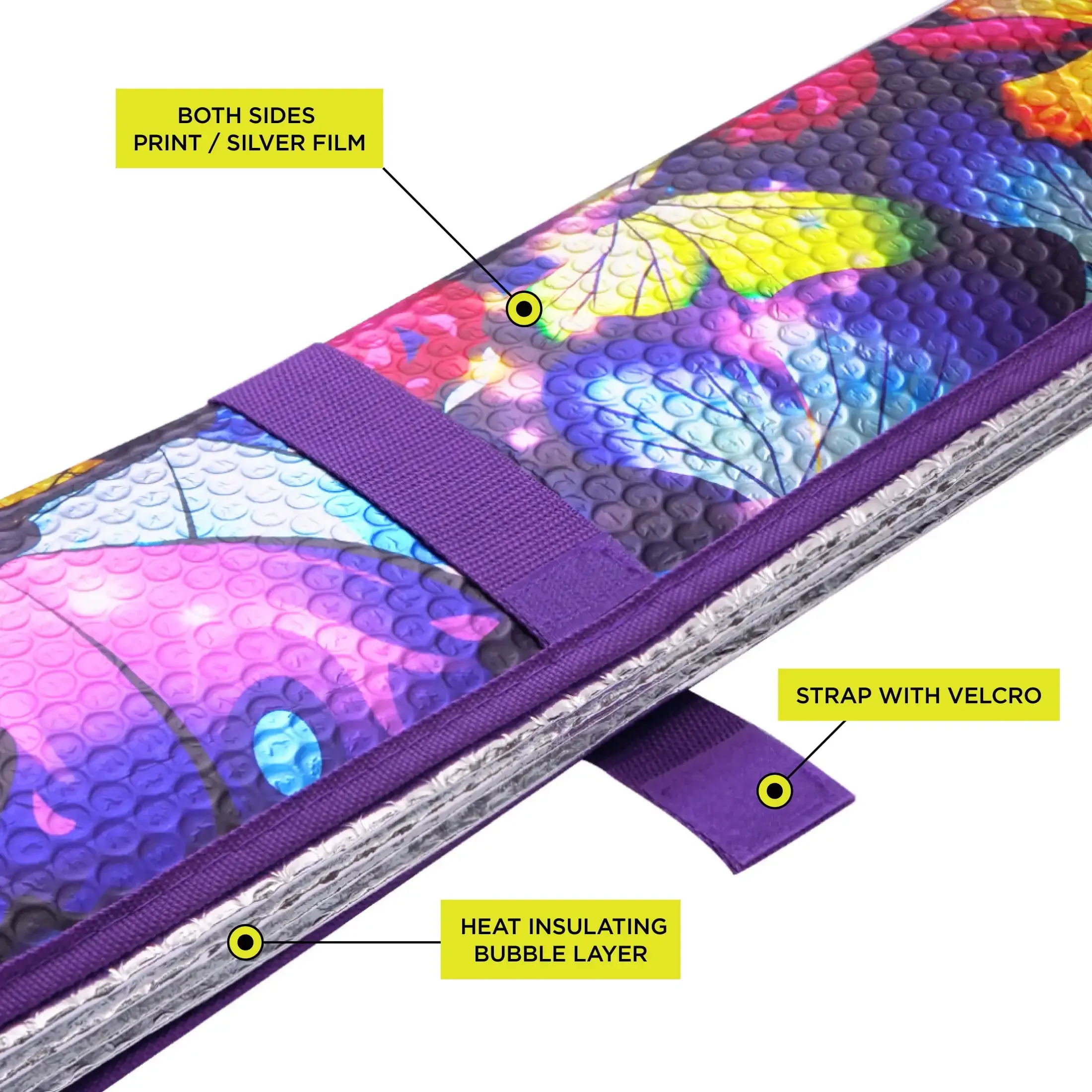 バタフライカーサンシェード 女性用 63インチx28.5インチ アコーディオンフォールド UVヒートブロッカー 花柄 フロントガラスプロテクター ガーデンテーマ