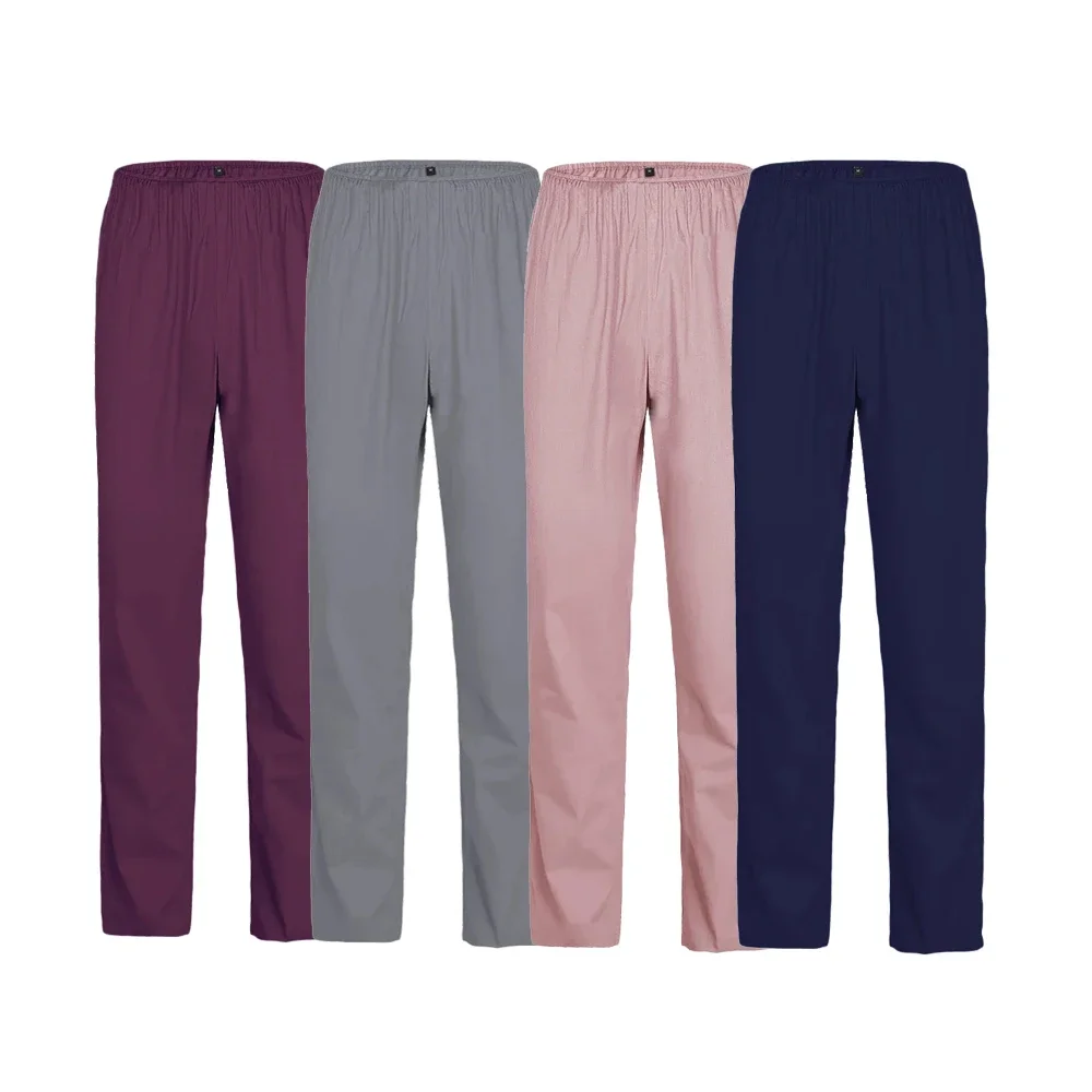 약사 스크럽 바지, 의료 작업복, 간호 남성 여성 하의 작업복, 신축성 허리 바지, 단색 스트레이트 레그 바지