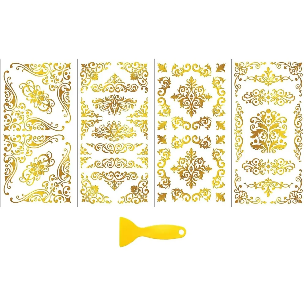 

Наклейка-переносная наклейка для декора мебели 6 "x 12" золотой угловой край в стиле барокко 3 шт. водонепроницаемая УФ-переносная DTF
