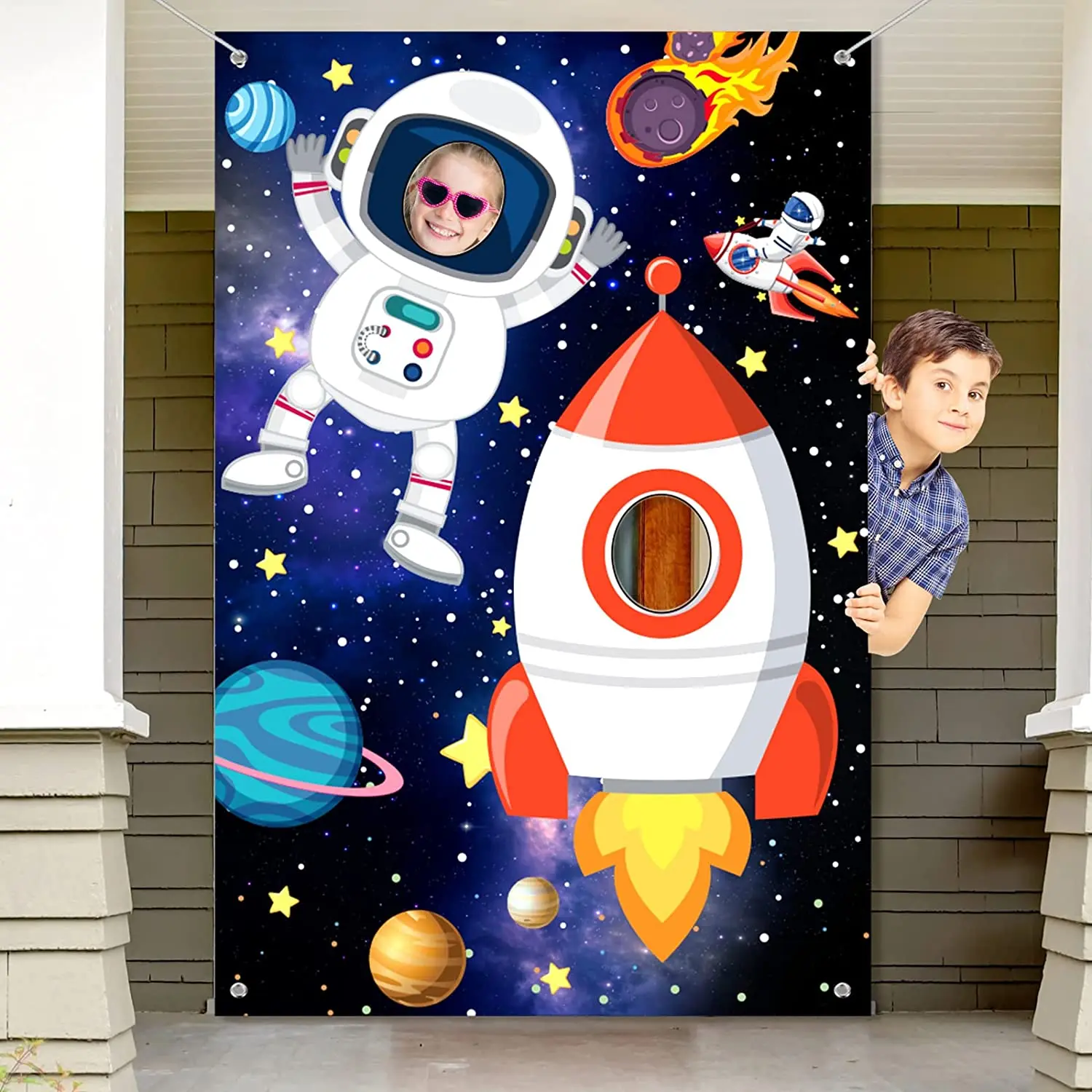 Photography Backdrop Birthday Decor Party Supplies Photo Prop Outer Space Banner Astronaut Face Photo Props Planet Background