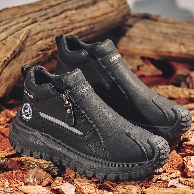 Herren High-Top Freizeitschuhe mit Seitenreißverschluss, robuste Knöchelstiefel mit dicker Sohle, rutschfeste modische Schuhe – Detail 1
