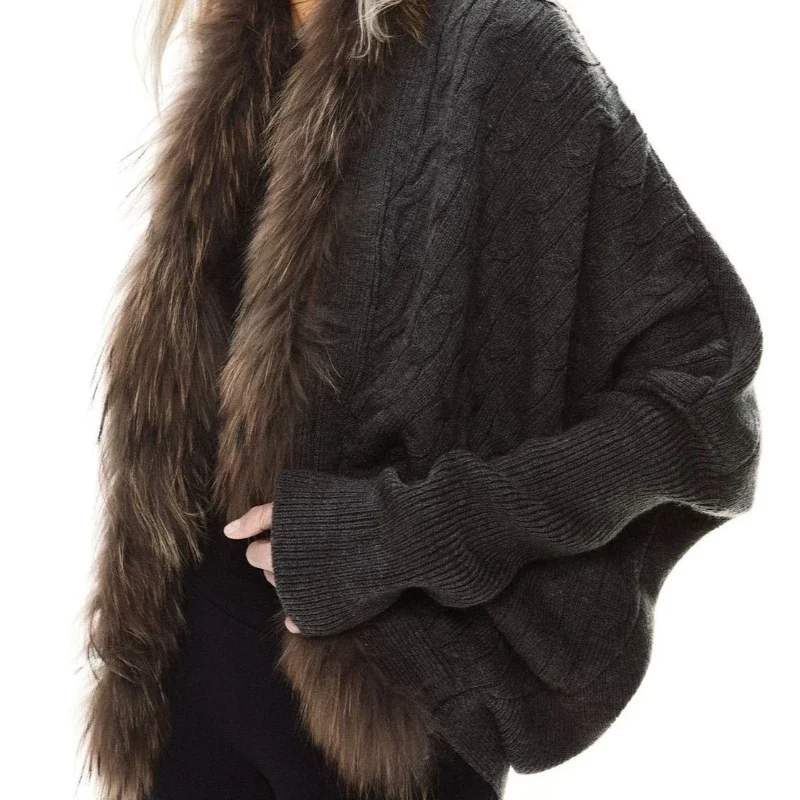 

Long-haired Collar Knitted Sweater Lazy Design High-end Niche Without The Same Style Retro Thickened Jacket Cardigan