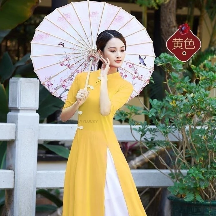

Women Aodai Vetnam Clothing Long Cheongsam Aodai Vietnamese Traditionally Dress folk dance qipao stage performance dance aodai